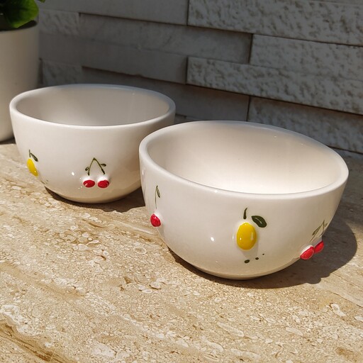 کاسه سرامیکی طرح آلبالو و لیمو برجسته 