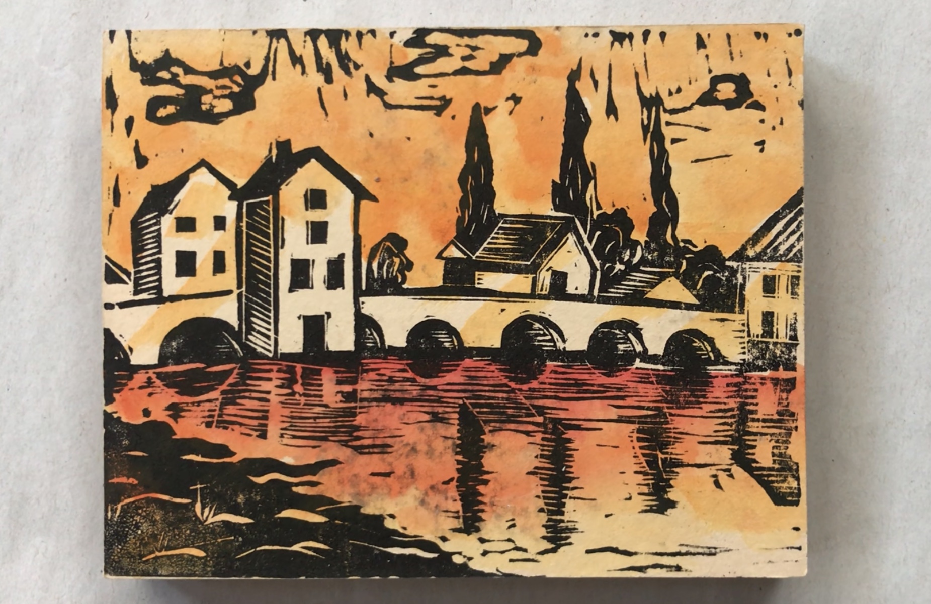 Hand printing on wood (Linocut) دکوری و تزئینی