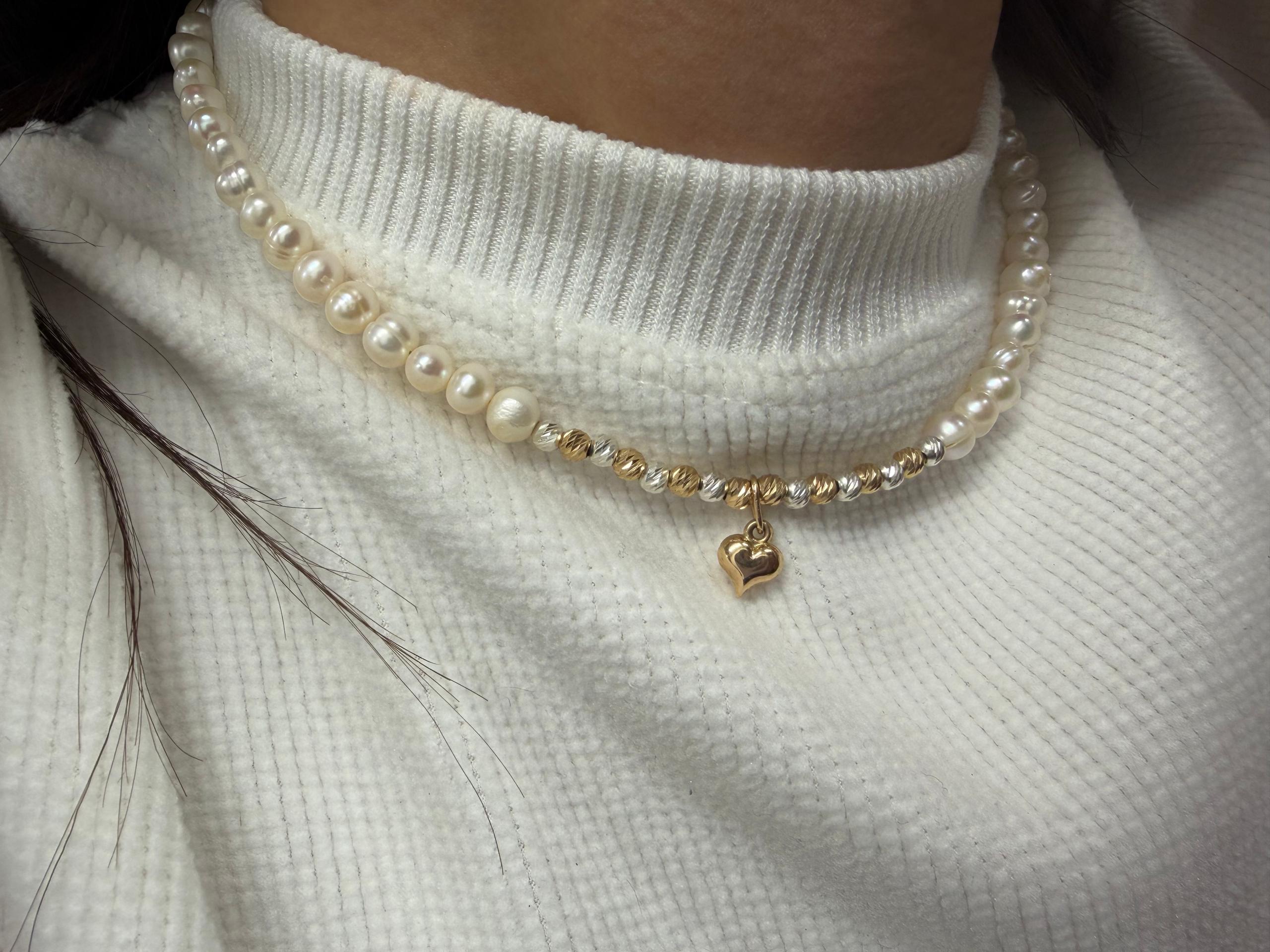 گردنبند مروارید با گوی طلا و نقره زنانه